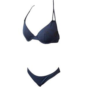 John Galliano Vintage Logo Swimwear Bikini #42 Swimsuits Newspaper Blue [101675]